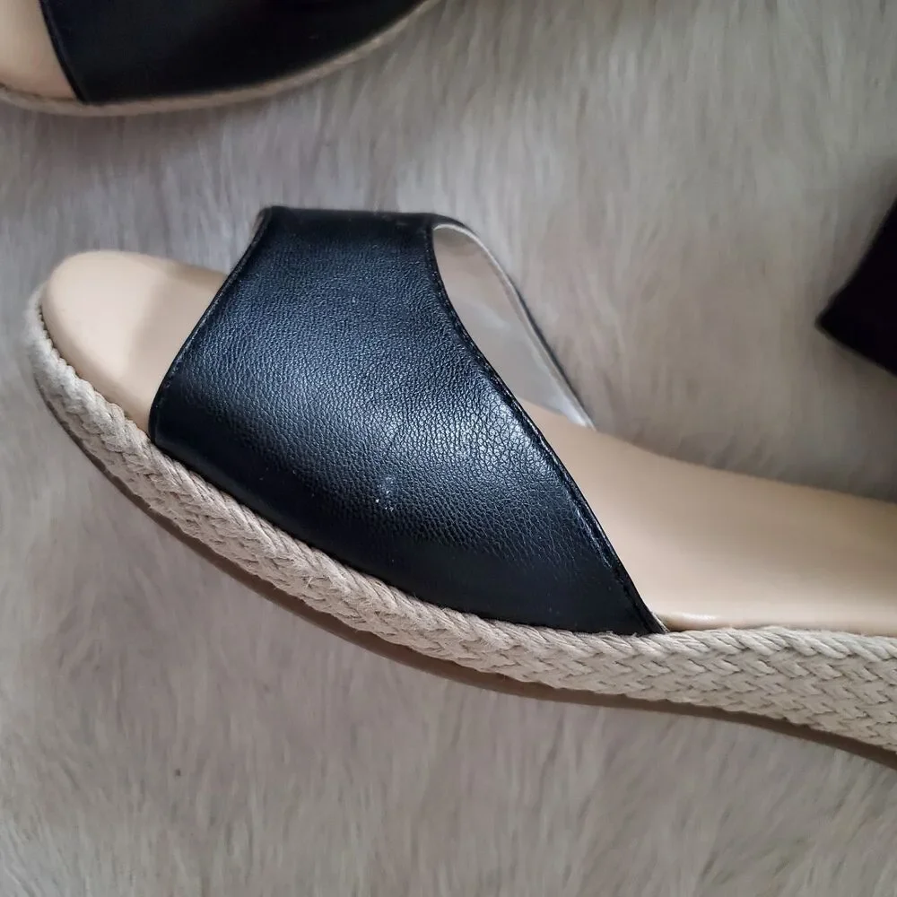 Bandolino Women's Sandals Size 8 Black Low Wedge Espadrille Stretch Comfort